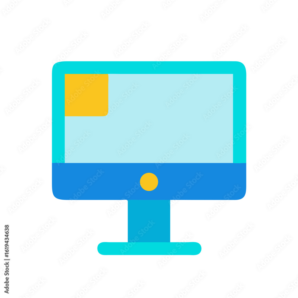 Poster illustration of a desktop computer with a yellow rectangle