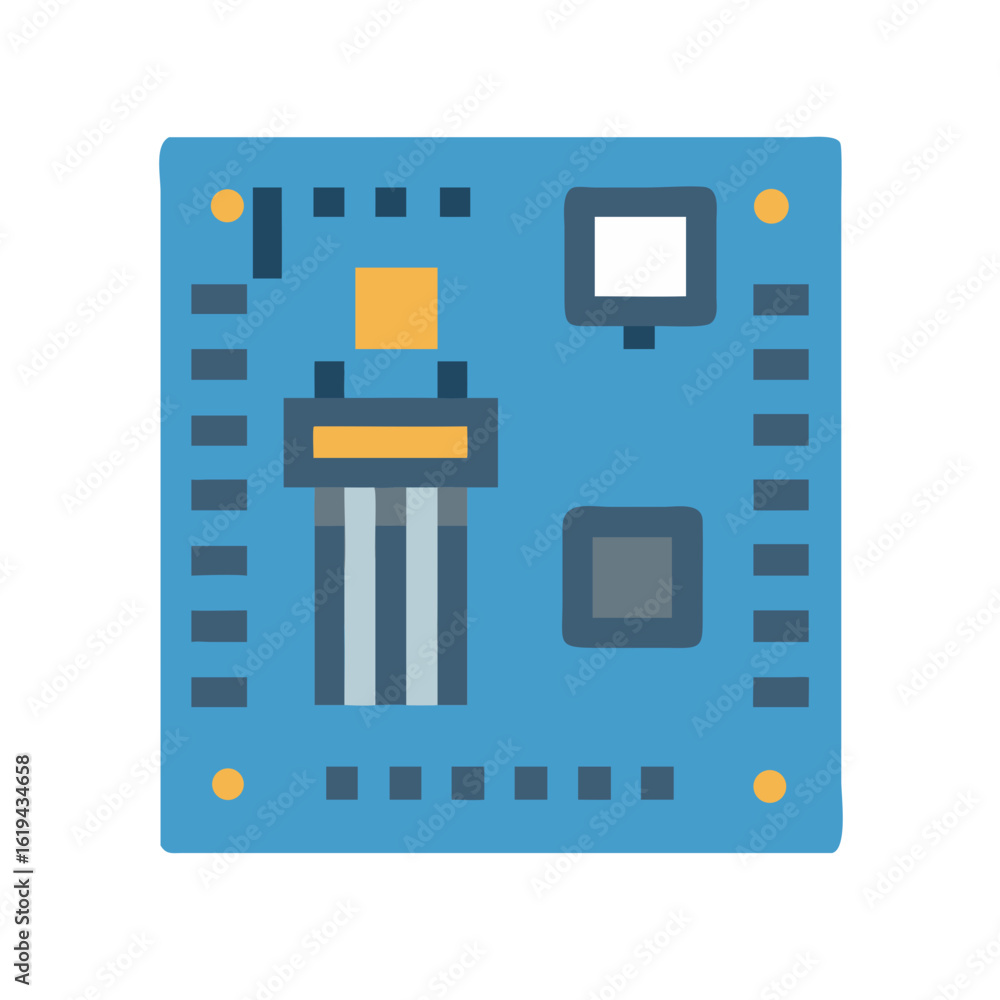Poster stylized square electronic circuit board with multiple components