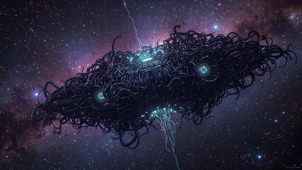 Alien Spaceship in Galaxy, Cosmic Entity Spaceship, Organic Extraterrestrial Vessel