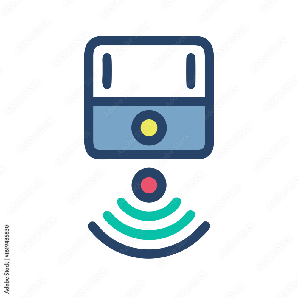 Poster flat design icon of device sending wireless signal