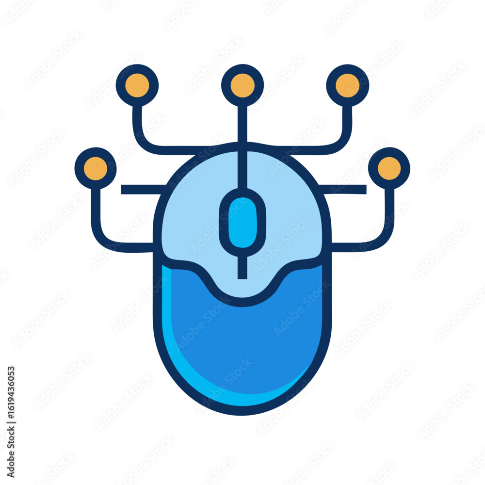 Poster stylized computer mouse with connected nodes on a black background
