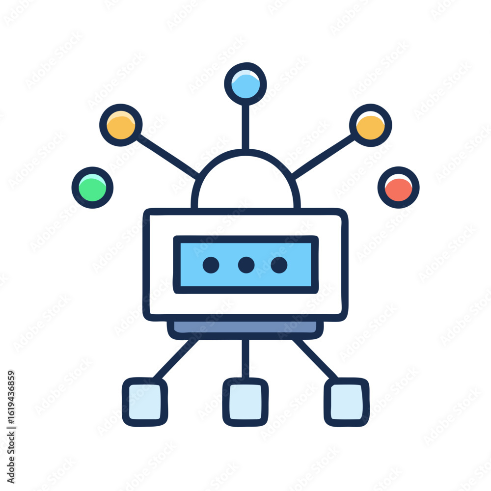 Poster Stylized network server icon with connected colorful data points