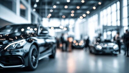 Blurry car showroom interior with people (1)