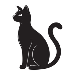Silhouette of a black cat sitting and looking to the left