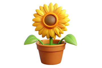 3D Cute cartoon sunflower in a terracotta pot isolated on transparent background