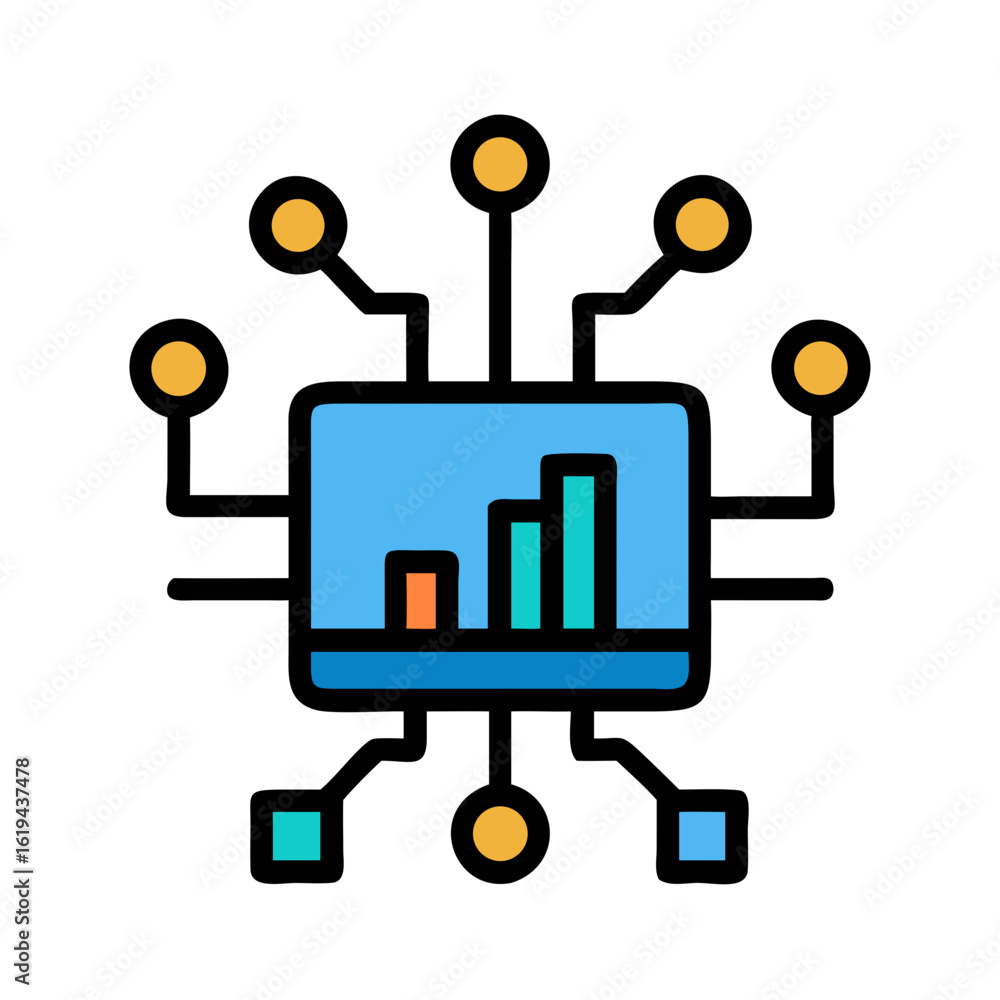 Poster graphical display of data growth with surrounding connecting elements