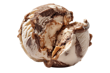 Delicious scoop of rich chocolate ice cream with melting swirl and chocolate shavings, rendered in PNG style with transparent background, perfect for digital cutouts and graphic design projects.