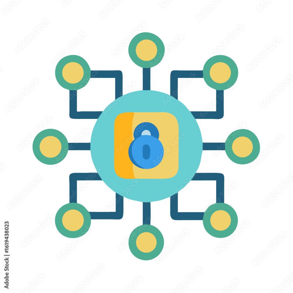 Poster network security system with connected nodes flat illustration