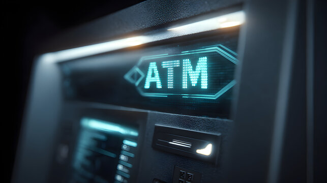 Close-up view of an ATM machine showcasing a digital display panel and card slot - Powered by Adobe