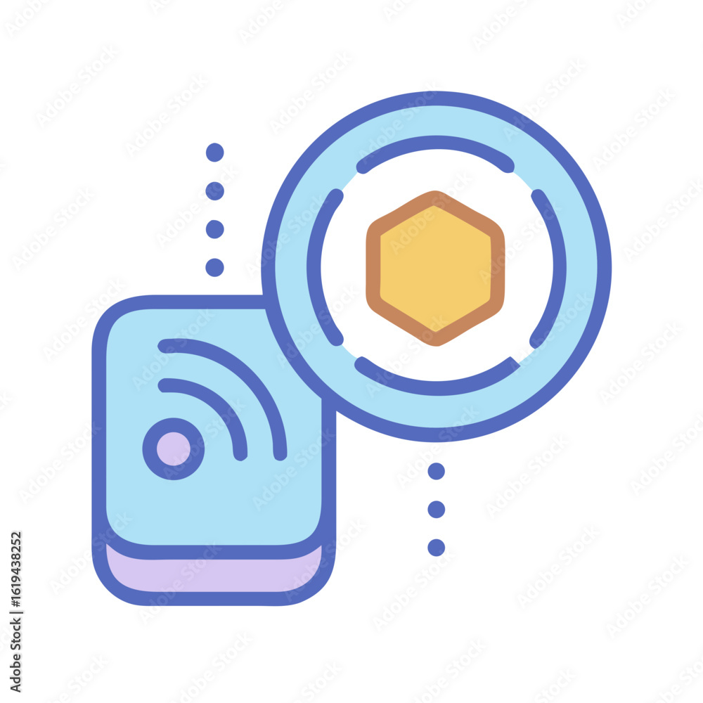 Poster minimalist flat graphic of device with hexagon and wifi