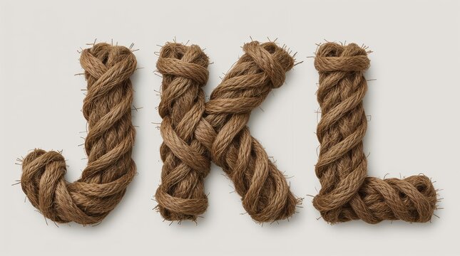 JKL Letters Crafted from Braided Brown Rope on Neutral Background, Artistic Typography