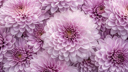 Lavender purple dahlias with delicate layered petals clustered together, featuring soft violet tones and intricate petal structures in natural grouping.