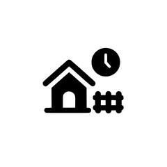 Minimalist House with Fence and Clock Icon Symbolizing Farm Time