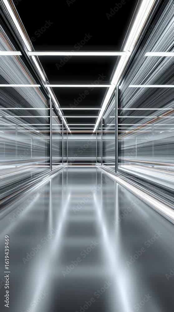 Poster futuristic corridor glowing white light with reflective surface creating sleek modern atmosphere dyn