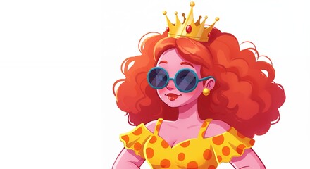 Fototapeta premium Cartoon female character portrait with crown and sunglasses