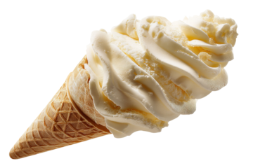 High-resolution creamy French vanilla ice cream scoop with gentle swirl and realistic texture isolated on transparent PNG background, ideal for seamless cutout use in dessert packaging, menu design