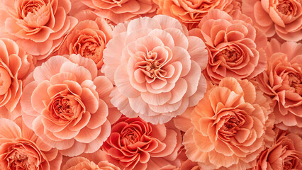 Soft coral carnations arranged in luxurious bouquet formation showcasing delicate ruffled edges and warm peachy pink tones in beautiful display.