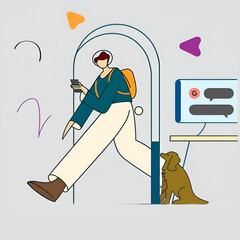 Modern Connectivity Scene with Girl, Smartphone, and Computer