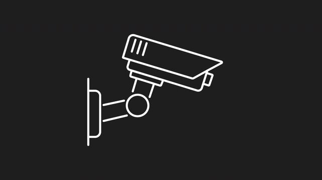 Animated cctv white icon. Cctv icon with security camera on bracket and wall, a visual safety symbol suitable for security companies, technology websites, presentations.