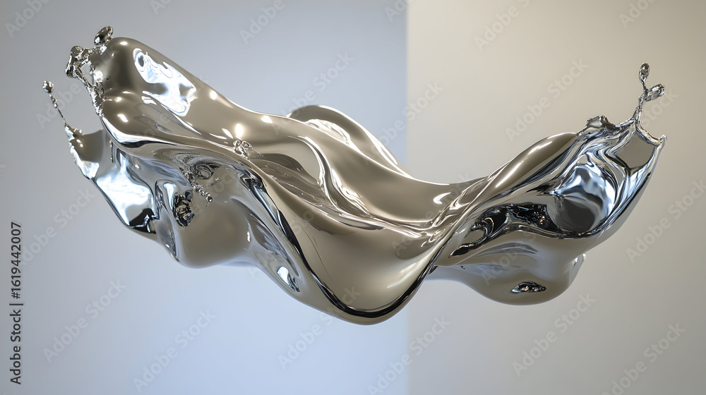 Poster dynamic silver liquid flow capturing movement and reflecting light in unique ways