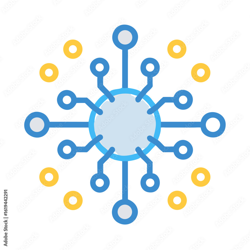 Poster network connection with central hub and peripheral nodes illustration