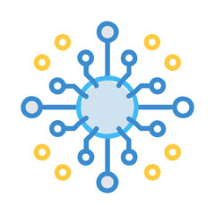 Network connection with central hub and peripheral nodes illustration