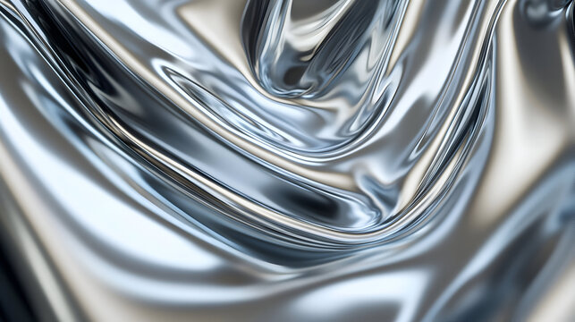 Elegant abstract design featuring flowing, reflective chrome and silver patterns