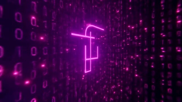 Abstract digital background with glowing pink lines and binary code creating a futuristic atmosphere