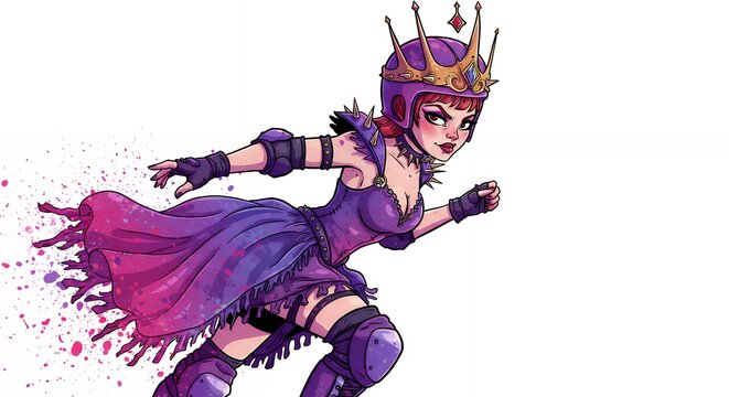 Energetic female roller derby skater illustration