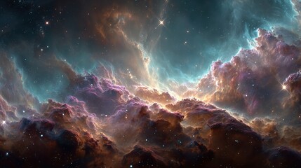 Fototapeta premium Cosmic Nebula With Vibrant Hues And Star Clusters