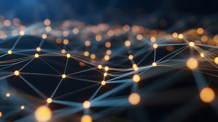 Abstract glowing network of interconnected nodes and lines representing digital data flow and global connectivity