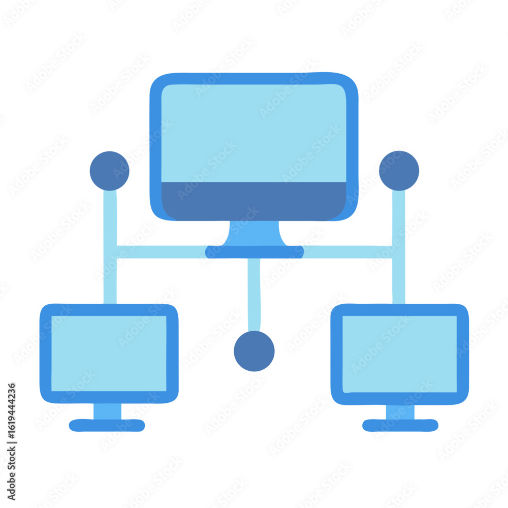 Poster network of interconnected computer systems in light blue color palette