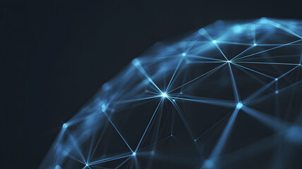 Abstract glowing blue network sphere with interconnected nodes and lines on a dark background