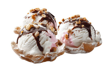 Indulgent rocky road ice cream scoop packed with fluffy marshmallow pockets and crunchy roasted almond pieces, isolated on crystal-clear transparent PNG background for effortless cut-out use