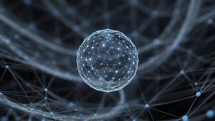 Abstract glowing crystalline structure representing a neural network or complex data system with interconnected nodes