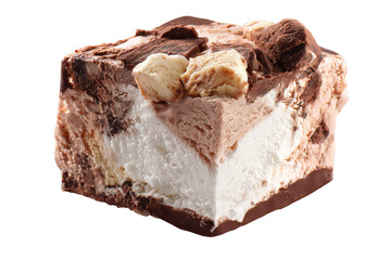 Indulgent rocky road ice cream scoop packed with fluffy marshmallow pockets and crunchy roasted almond pieces, isolated on crystal-clear transparent PNG background for effortless cut-out use