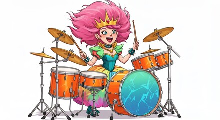 Girl playing drums colorful illustration