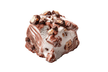 Indulgent rocky road ice cream scoop packed with fluffy marshmallow pockets and crunchy roasted almond pieces, isolated on crystal-clear transparent PNG background for effortless cut-out use