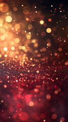 Abstract background with warm glowing bokeh lights in red and gold tones