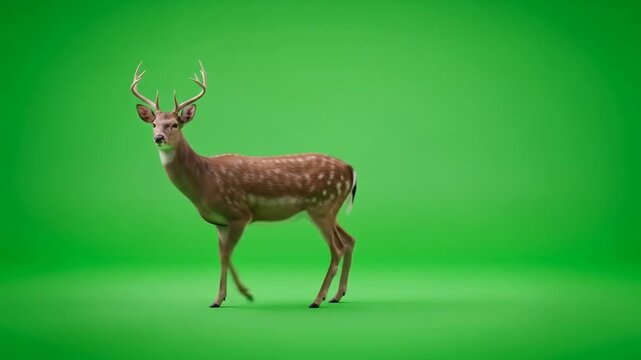 Standing Deer with Antlers Posing in Green Screen Studio Setting