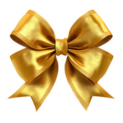 Golden silk ribbon bow for festive Christmas gift decoration isolated on transparent background