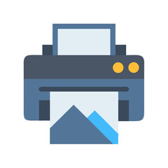 Printer Icon Printing Landscape on Paper, Flat Style Design