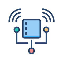 Stylized wireless network icon with colorful connections on black