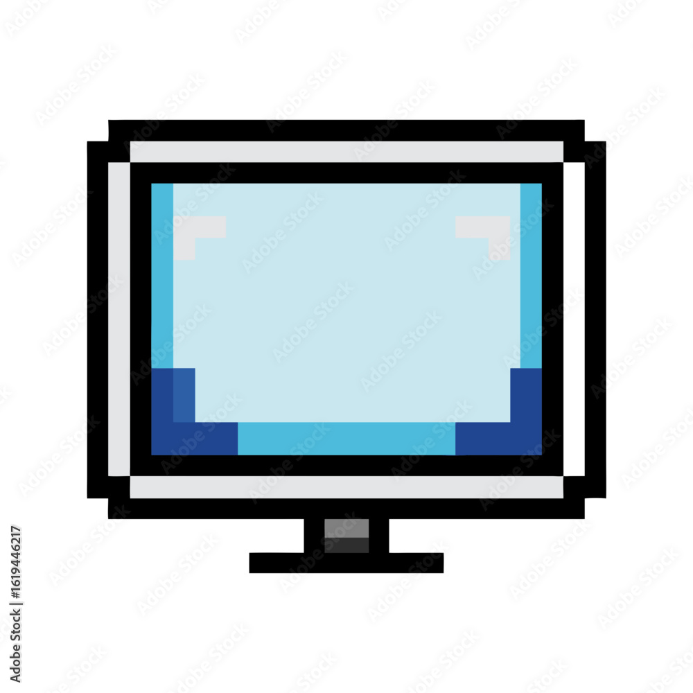 Poster pixelated computer monitor screen with light blue color display