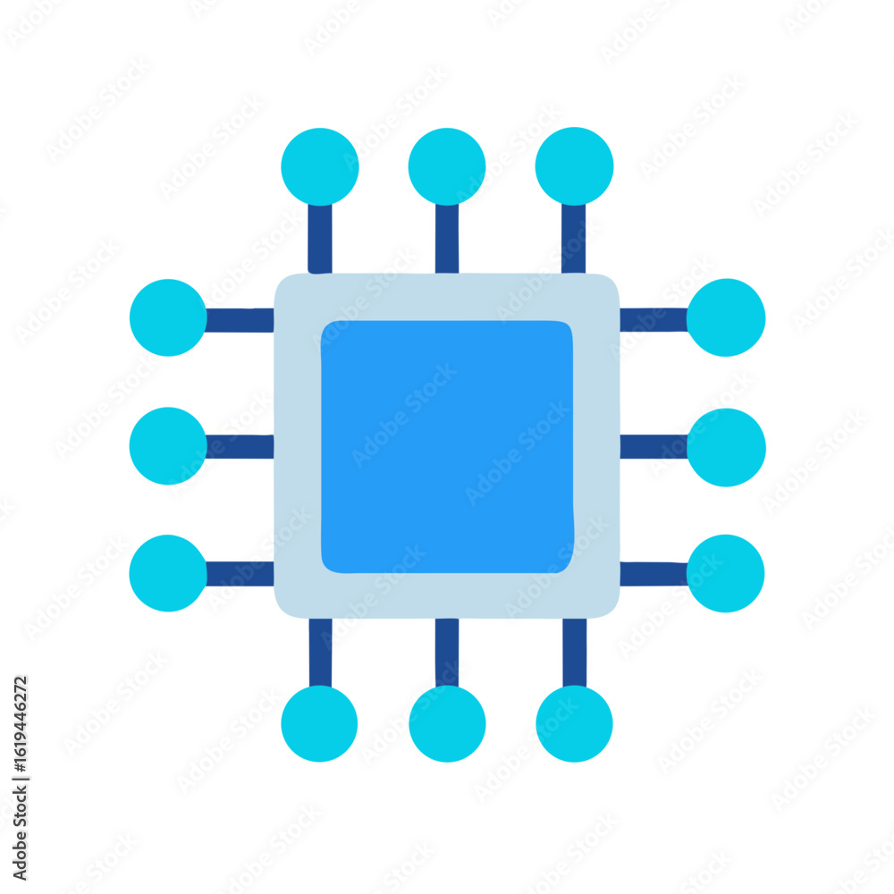 Poster stylized central processing unit on solid black background icon
