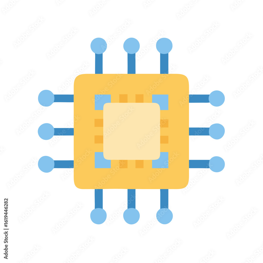 Poster simple flat design of microchip on black background icon