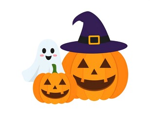 Cute Halloween pumpkins and ghost (1)