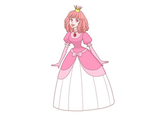 Charming Pink Princess with Curly Hair and Crown
