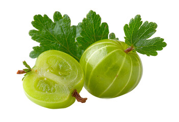Green, ripe gooseberries, fresh and juicy, isolated on a transparent background
