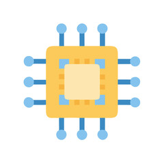 Simple flat design of microchip on black background icon